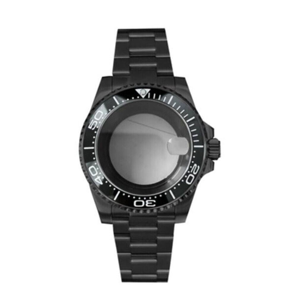 Black PVD SUB watch case with strap, 40mm sapphire glass, waterproof 5ATM, fits NH35/NH36 movements by SUB brand.