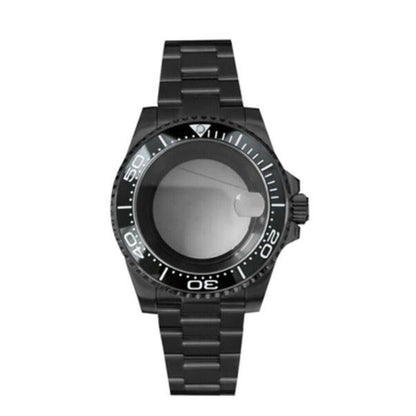 Black PVD SUB watch case with strap, 40mm sapphire glass, waterproof 5ATM, fits NH35/NH36 movements by SUB brand.