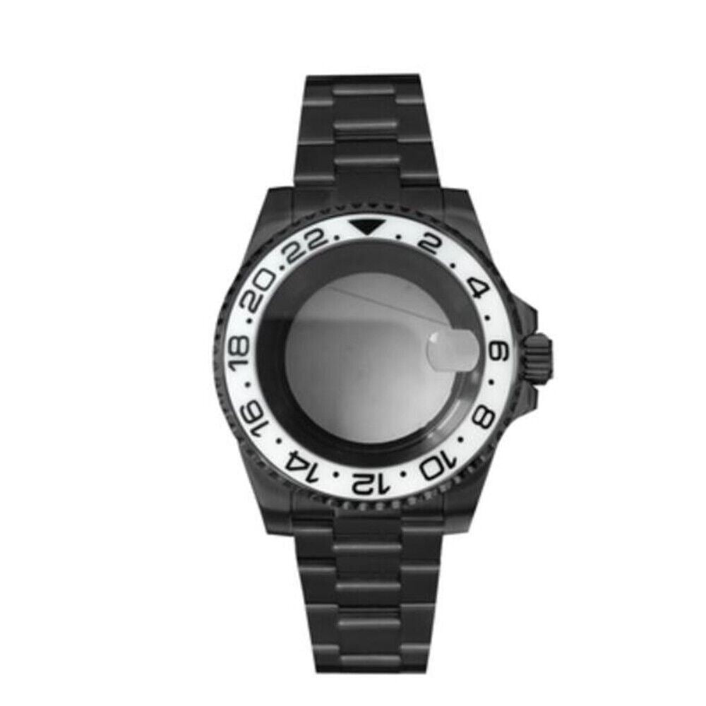 Black PVD SUB watch case with strap, 40mm sapphire glass, waterproof, fits NH35/NH36 movements.