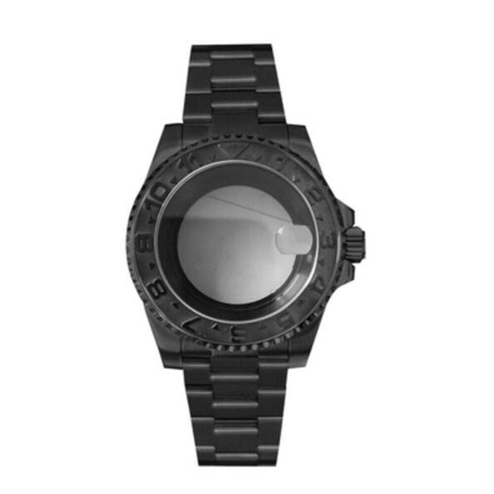 Black PVD SUB watch case with strap, 40mm sapphire glass, 5ATM waterproof, compatible with NH35/NH36 movements.