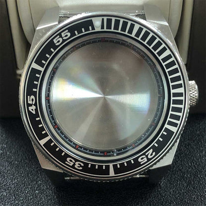 316L stainless steel watch case with 43MM aluminum ring for NH36/NH35 movements, waterproof and durable.