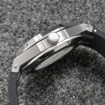 41MM sapphire glass watch case with black rubber strap for NH35/NH36, durable and water-resistant.