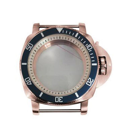 42mm rose gold PVD stainless steel watch case for NH35/36, durable with white inner shadow detail.