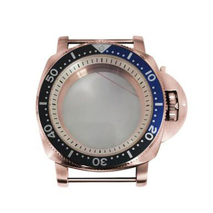 42mm rose gold PVD stainless steel watch case for NH35/36, stylish and durable with white inner shadow.