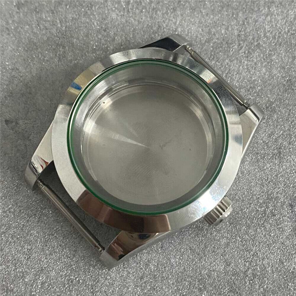 39MM stainless steel watch case with sapphire glass and solid back, compatible with NH35/NH36/4R movements.