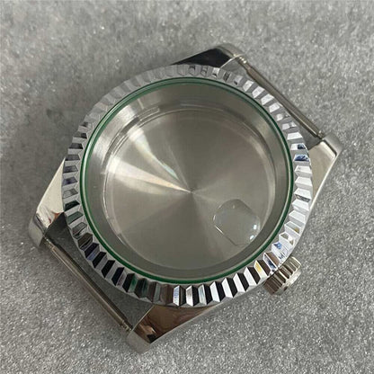 39MM stainless steel watch case with sapphire glass and solid back for NH35/NH36/4R movements, perfect for custom watch builds.