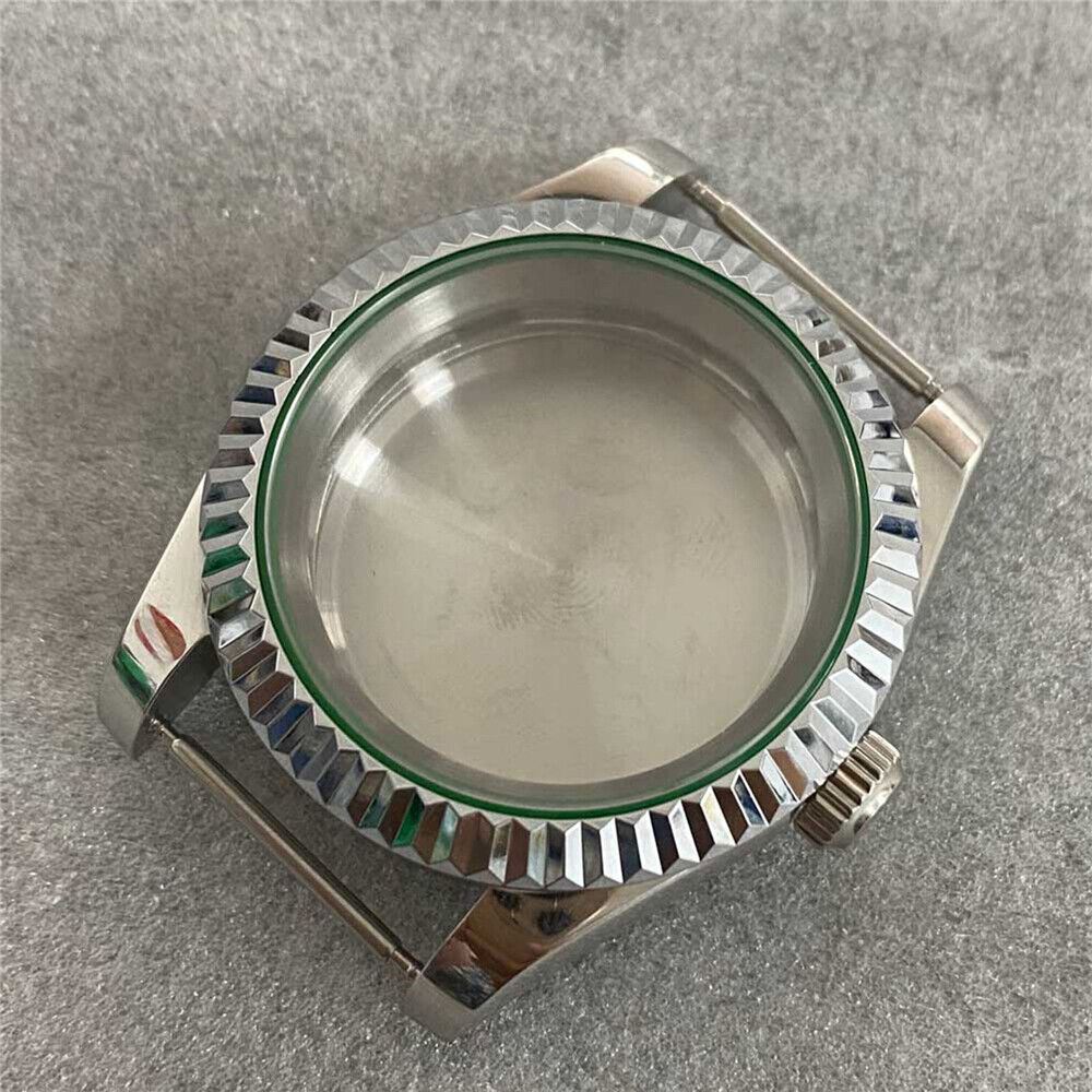 39MM stainless steel watch case with sapphire glass and solid back for NH35/NH36/4R movements.