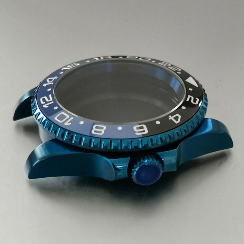 40MM Blue flat magnifying glass watch case for NH35/NH36, improving dial visibility and precision.