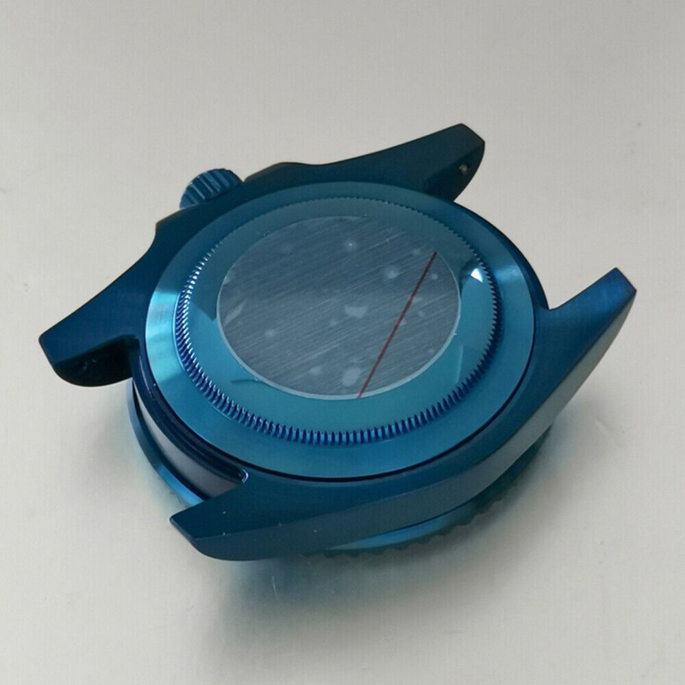 40mm blue flat magnifying glass watch case, designed for NH35/NH36 movement, improves dial visibility.