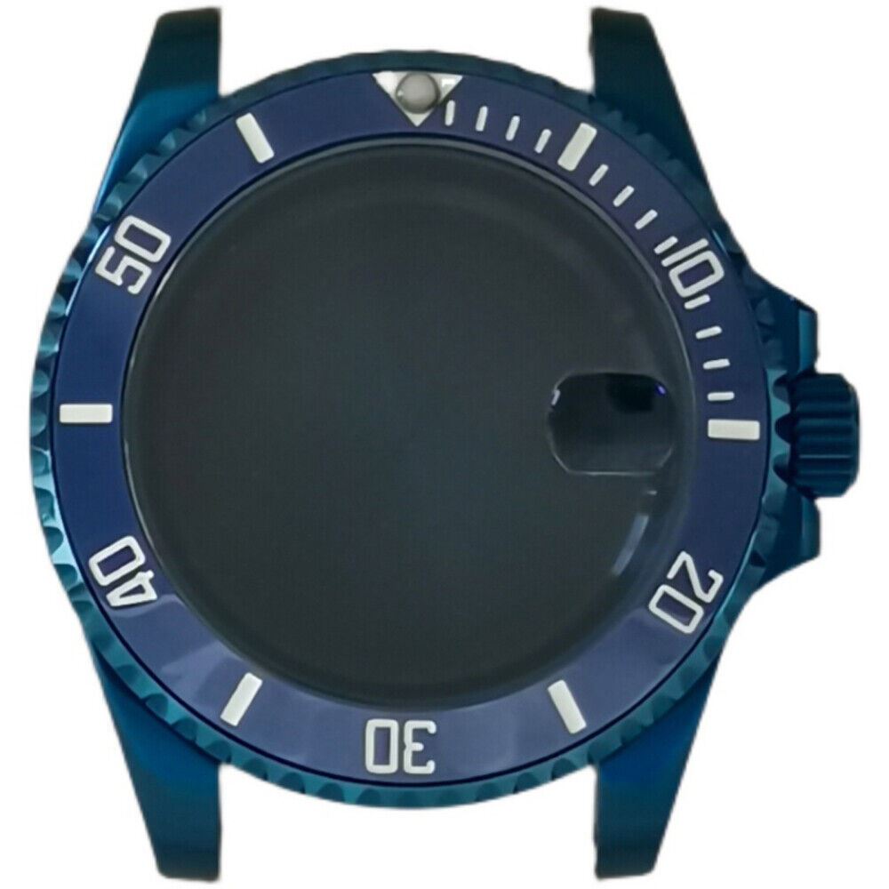 40MM Blue flat magnifying glass watch case for NH35/NH36 movement, improving dial visibility.