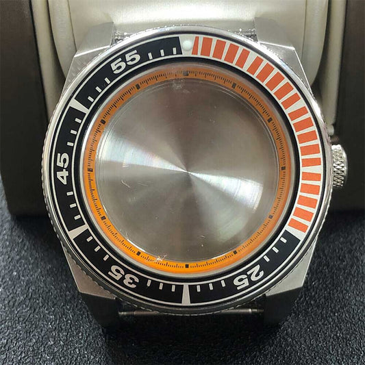 MH35/NH36 stainless steel watch case, 43mm, waterproof 10ATM with sapphire glass for durability and style.