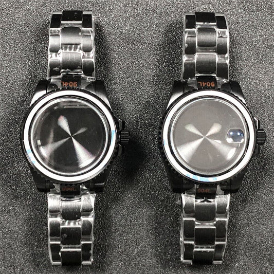 PVD coated watch case and strap with sapphire glass flat mirror, compatible with NH35/NH36 movements.