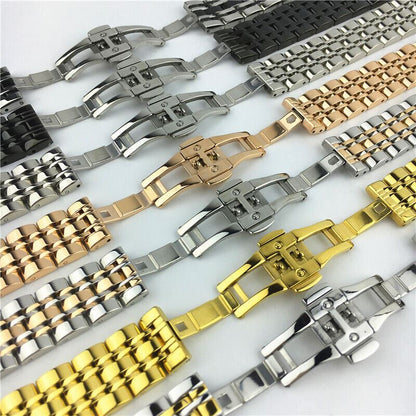 12mm golden stainless steel watch strap for luxury wristwatches. Durable and stylish accessory.