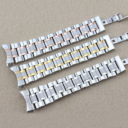 Curved end 12mm steel watch band with butterfly clasp, durable and stylish accessory.