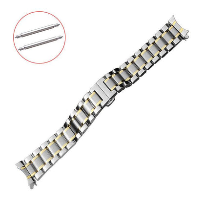 Curved end steel watch band 12mm with butterfly clasp, durable strap for stylish watch accessories.