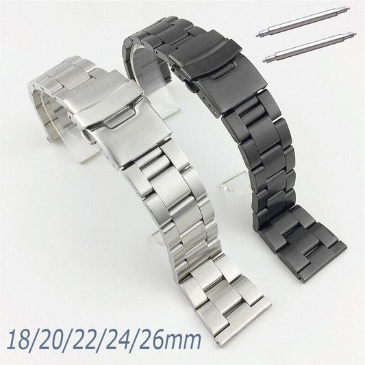 Diving Silk watch band with double lock buckle, available in 18-26mm widths for secure fit and style.