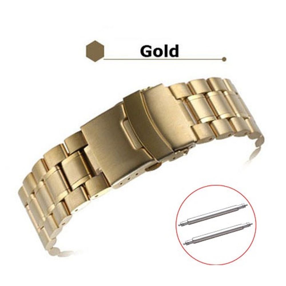 Curved end stainless steel watch band 18-24mm with double lock buckle, perfect for daily secure wear.