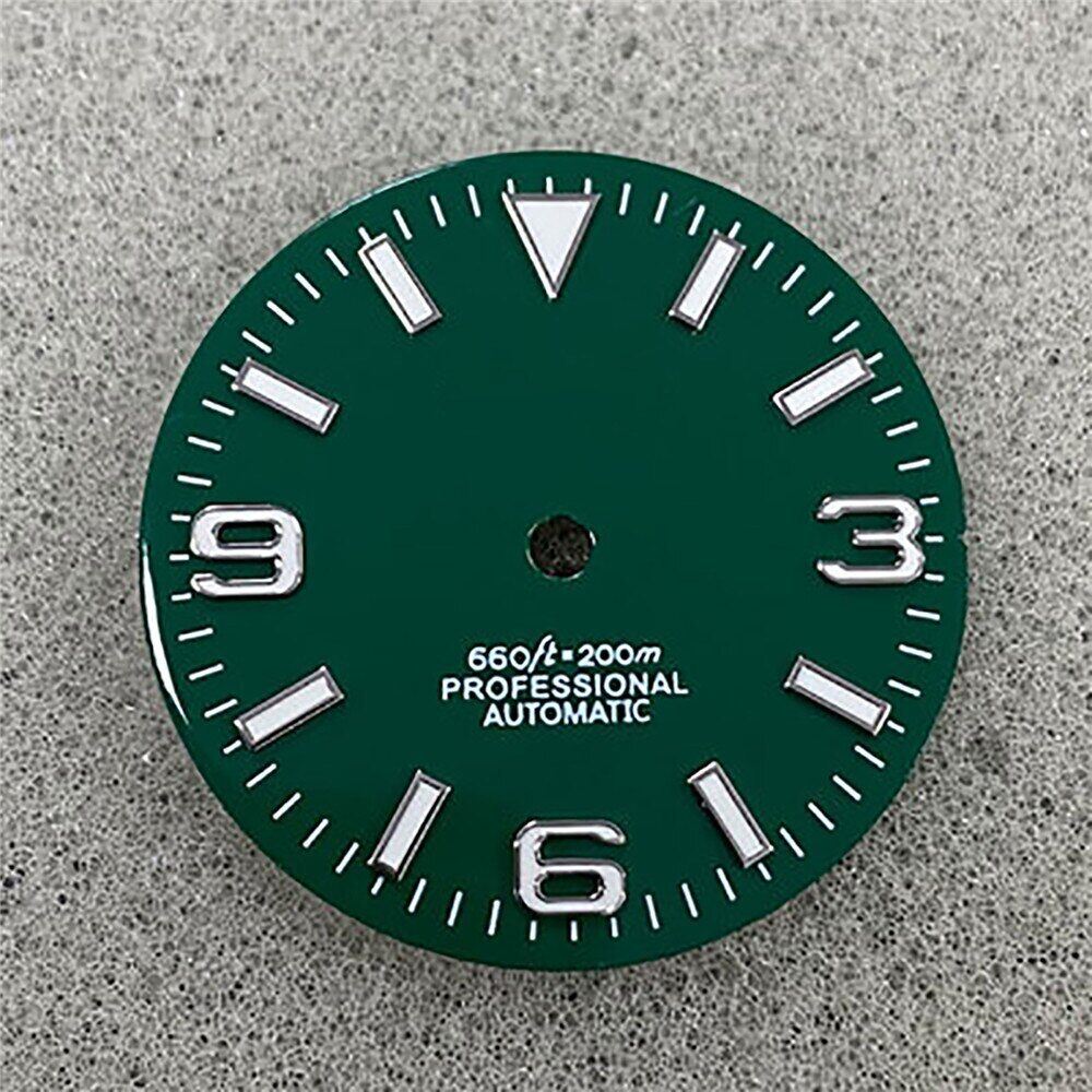 28,5 mm grün leuchtendes Zifferblatt für NH35-Uhrwerk, Uhrenteile 9-3-6 