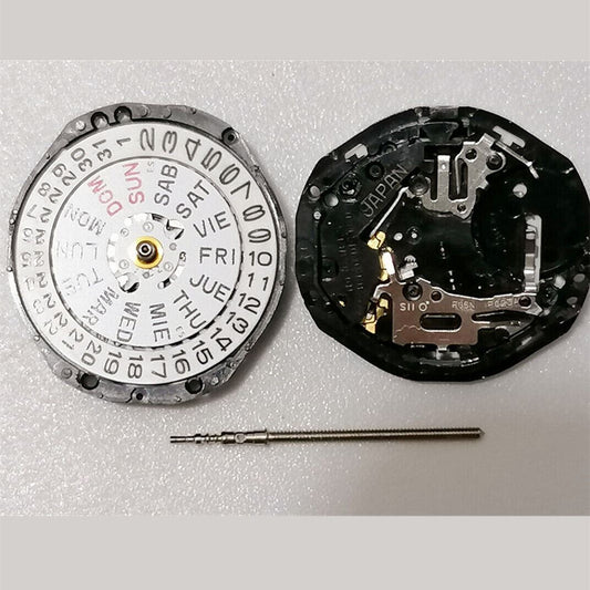 Hattori Epson PC23 quartz watch movement with 3 hands and day-date feature, Japan made.