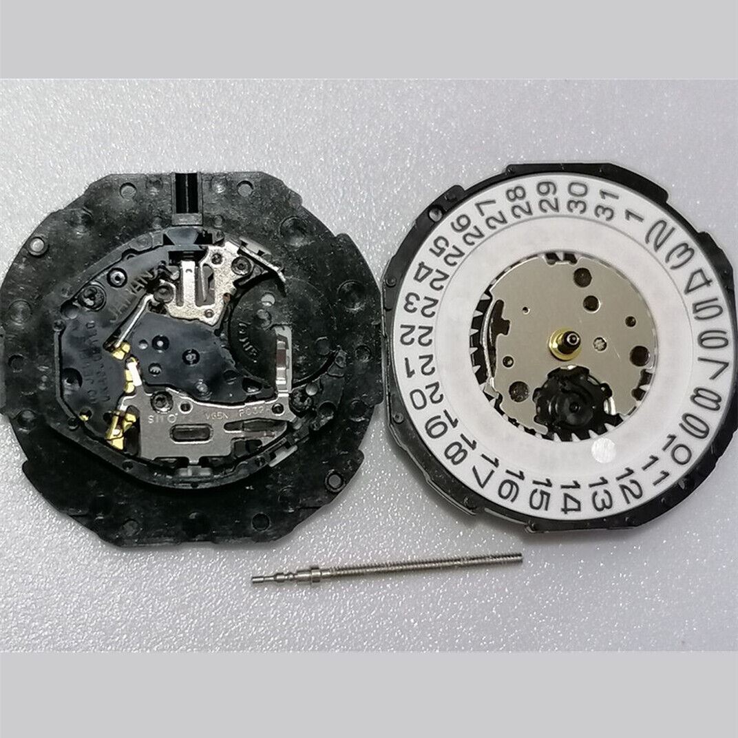 Hattori Epson PC32 quartz watch movement with 3 hands and date window at 3 o'clock, Japan made.