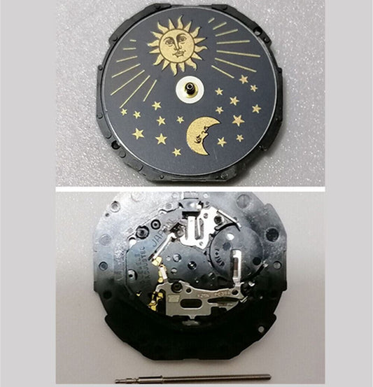 Hattori Epson PC39 quartz watch movement with moon phase, 3 hands, precision Japanese craftsmanship