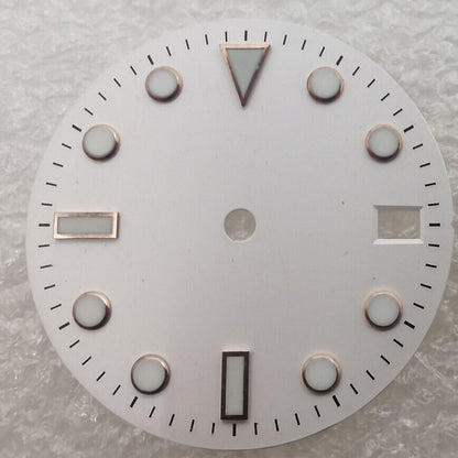 28.50mm white watch dial with green luminous markers for NH35 NH36 movement