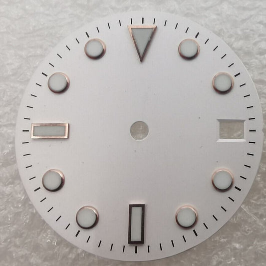 28.50mm white watch dial with green luminous markers for NH35 NH36 movement