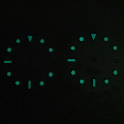 28.50mm white watch dial with green luminous markers for NH35 NH36 movement, ideal for custom watch builds.