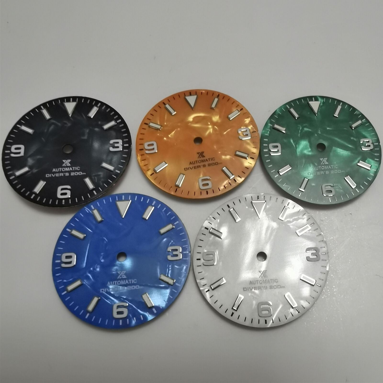 Nature Shell 29mm green luminous watch dial by Nature Shell, designed for NH35 movement with clear markers.