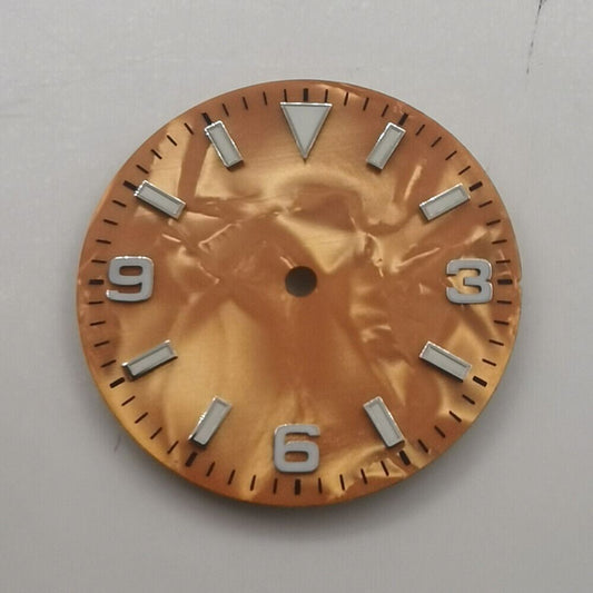 29mm Natural Shell Watch Dial in Green with Luminous Markers, compatible with NH35 movement by B-2.