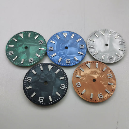 Montre à cadran vert lumineux en coquillage naturel de 29 mm, compatible avec le mouvement NH35 B-2