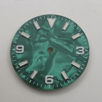 Montre à cadran vert lumineux en coquillage naturel de 29 mm, compatible avec le mouvement NH35 B-2