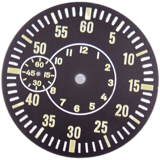 Green luminous 38.50mm watch dial by ETA, designed for 6497 ST3600 movement, perfect for custom watch accessories.