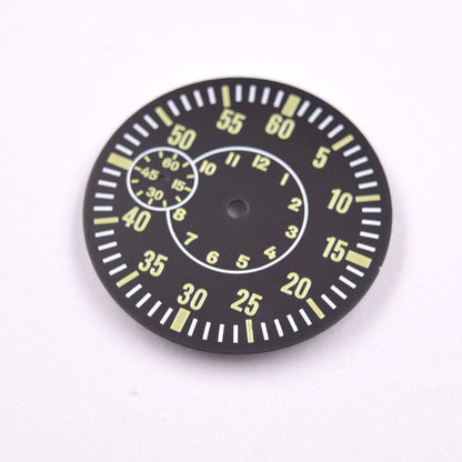 Green luminous watch dial 38.50mm, compatible with ETA 6497 ST3600 for precise timekeeping.