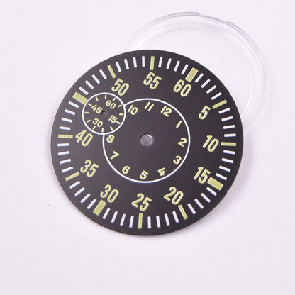 Green luminous watch dial 38.50mm, designed for ETA 6497 ST3600 movement precision timepieces.
