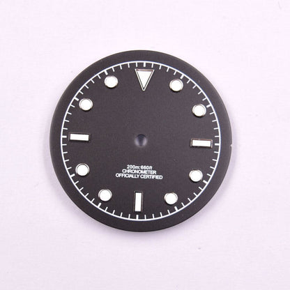 Green luminous watch dial 33.50mm by MYT, compatible with ETA2836 and DG2813 movements, ideal for stylish watch customization.