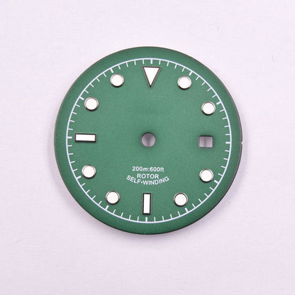 Green luminous watch dial 33.50mm by MYT, compatible with ETA2836 and DG2813 movements, ideal for watch repair.