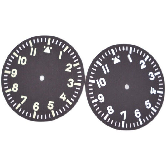 Green lume black watch dial for MYT 8205 movement, 35.50mm size, enhancing dial visibility and style.