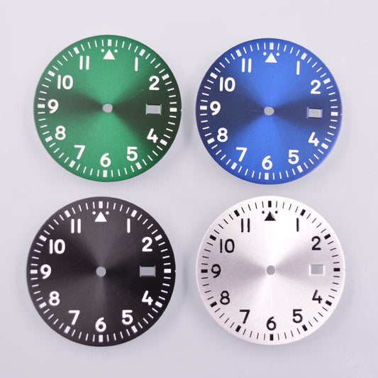 Cadran de montre lumineux vert de 33,80 mm, compatible avec les mouvements NH35/35A et NH36/36A