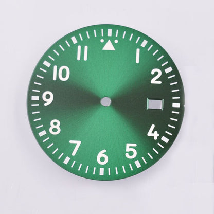 Cadran de montre lumineux vert de 33,80 mm, compatible avec les mouvements NH35/35A et NH36/36A
