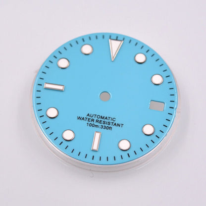29mm green luminous blue watch dial, designed for NH35 movement, men's style accessory.