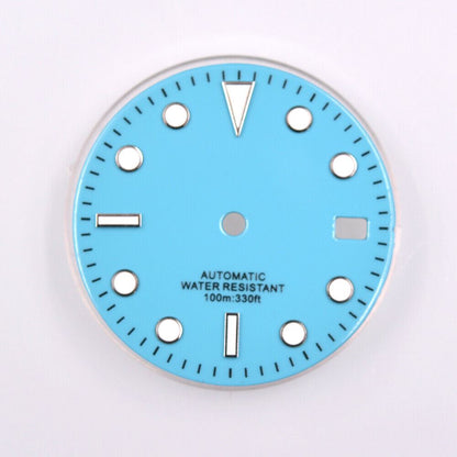 29mm green luminous blue watch dial for NH35 movement, men's stylish accessory.