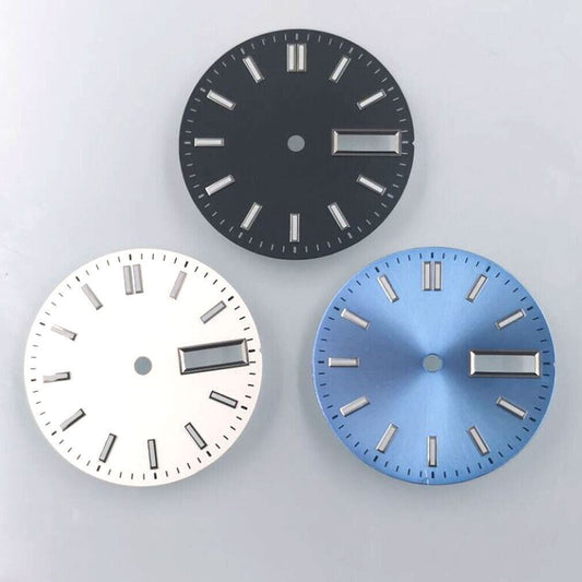 Cadran de montre lumineux vert 29 mm compatible avec le mouvement NH36 NH36A, noir/bleu/blanc