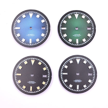 Cadran de montre lumineux vert de 33,5 mm compatible avec les mouvements NH35/35A et NH36/36A
