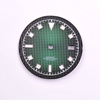 Cadran de montre lumineux vert de 33,5 mm compatible avec les mouvements NH35/35A et NH36/36A