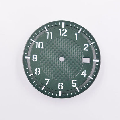 Cadran de montre lumineux vert de 34,50 mm, compatible avec les mouvements NH35, NH35A, NH36 et NH36A