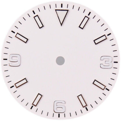 29mm MYT green lume watch dial with luminescent markers, fits NH35/36 and ETA movements for precise timekeeping.