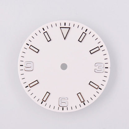 29mm MYT green lume watch dial with luminescent markers, fits NH35/36 and ETA movements.