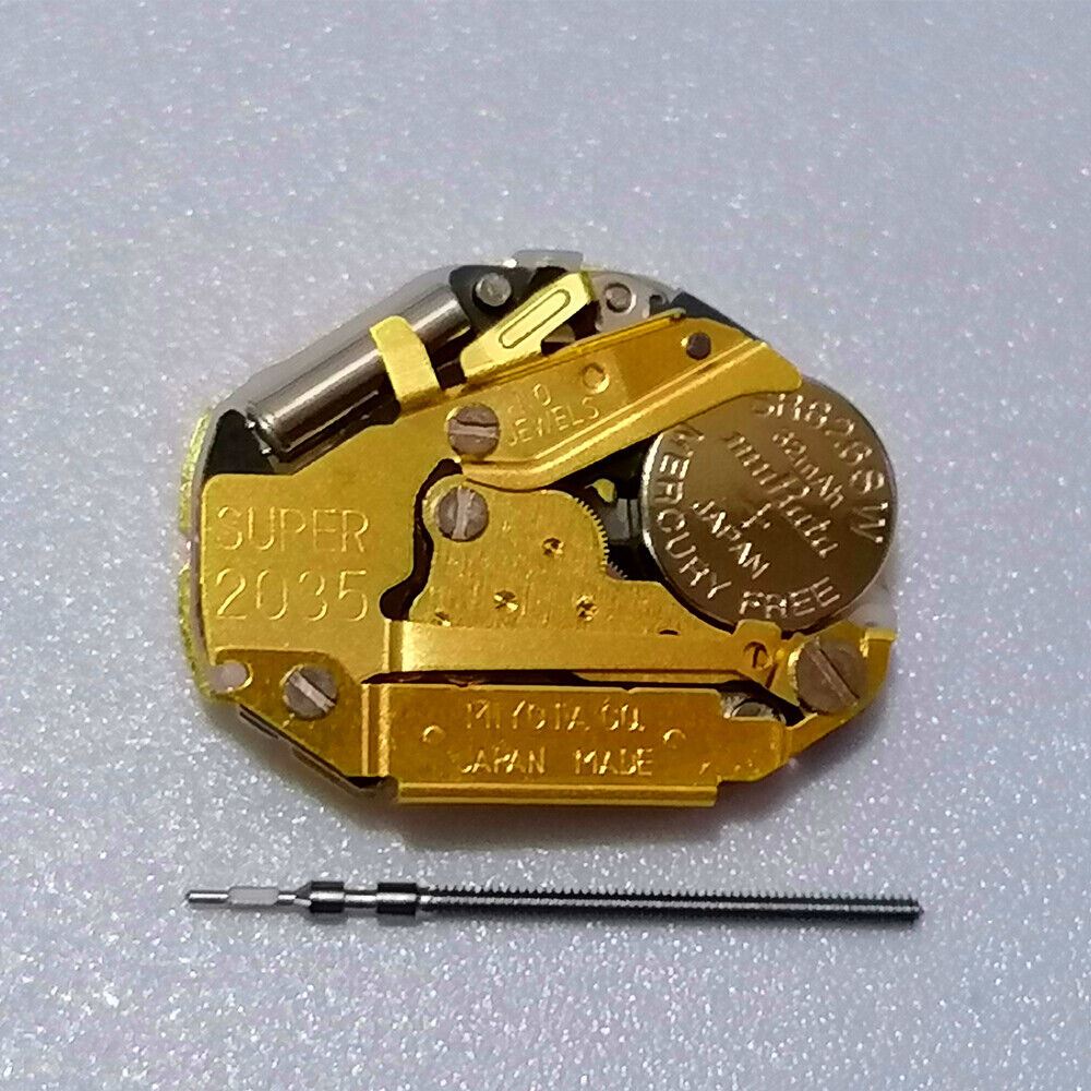 Mouvement à quartz Miyota SUPER 2035 doré avec tige de montre