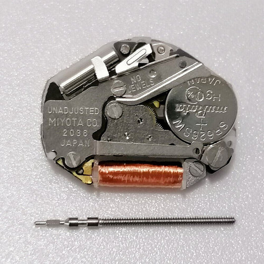 Mouvement à quartz Miyota 2036 3 aiguilles à pignon haut H2 avec tige de montre